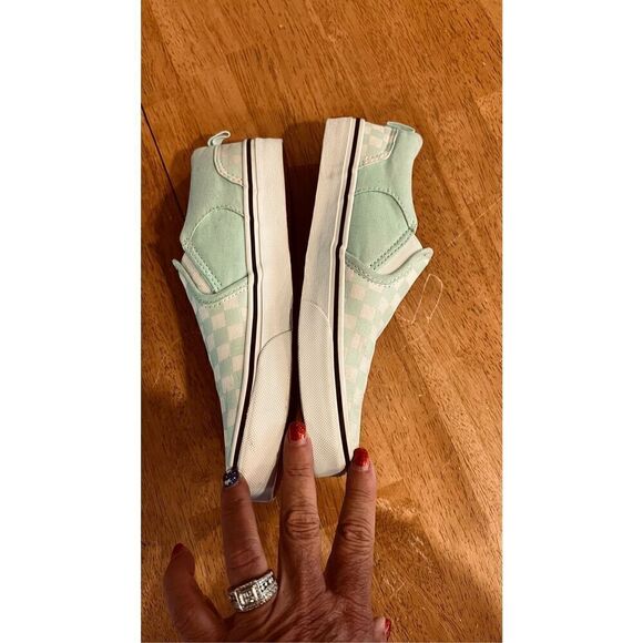 Vans Mint Green Checkered Slip On Sneakers Missy Size 5.5 - Picture 7 of 11